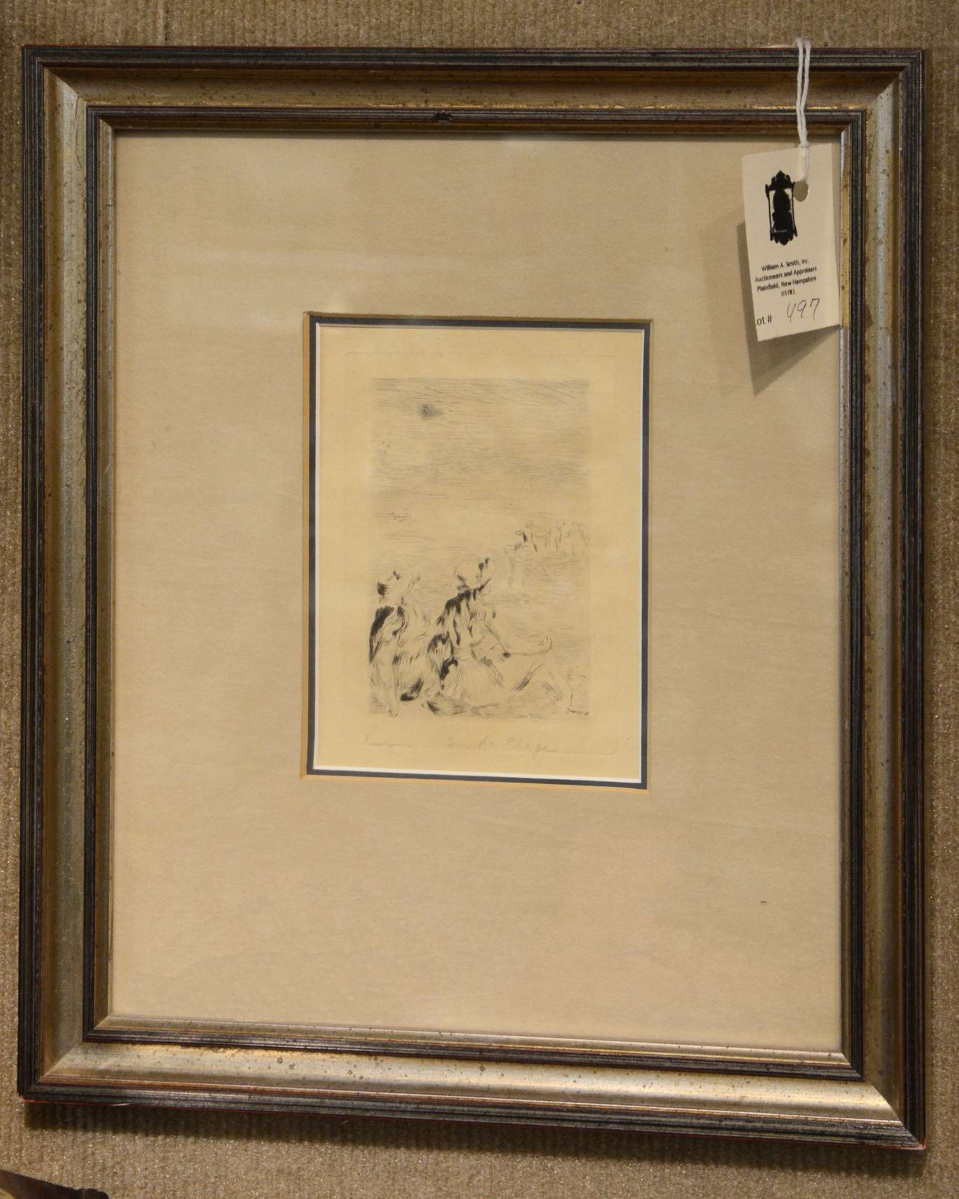 Etching, signed Renoir, Sur La Plage, plate size 5.25