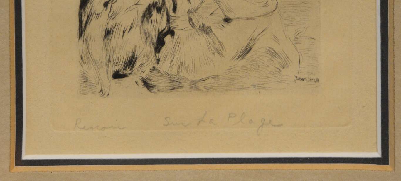 Etching, signed Renoir, Sur La Plage, plate size 5.25
